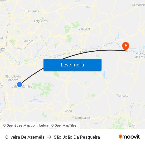 Oliveira De Azeméis to São João Da Pesqueira map