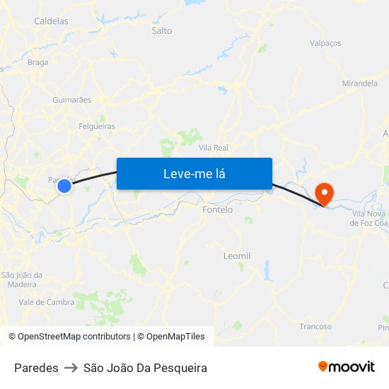 Paredes to São João Da Pesqueira map