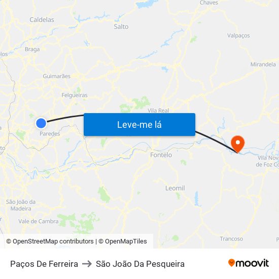 Paços De Ferreira to São João Da Pesqueira map