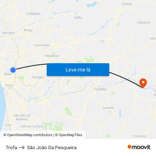 Trofa to São João Da Pesqueira map