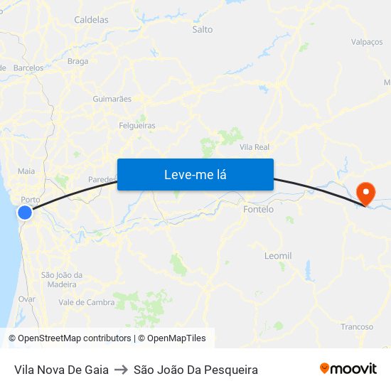 Vila Nova De Gaia to São João Da Pesqueira map