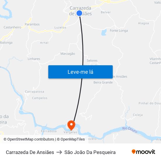 Carrazeda De Ansiães to São João Da Pesqueira map