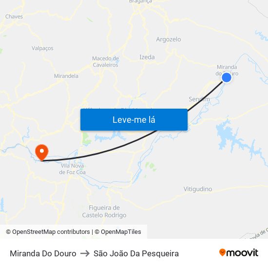 Miranda Do Douro to São João Da Pesqueira map