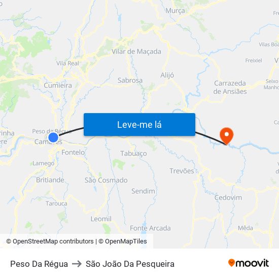 Peso Da Régua to São João Da Pesqueira map
