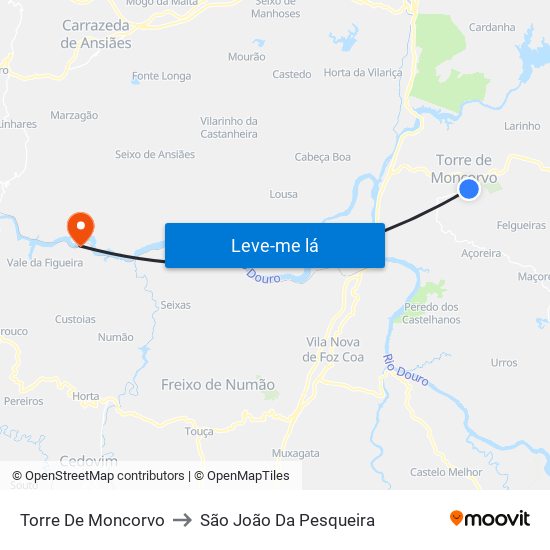 Torre De Moncorvo to São João Da Pesqueira map