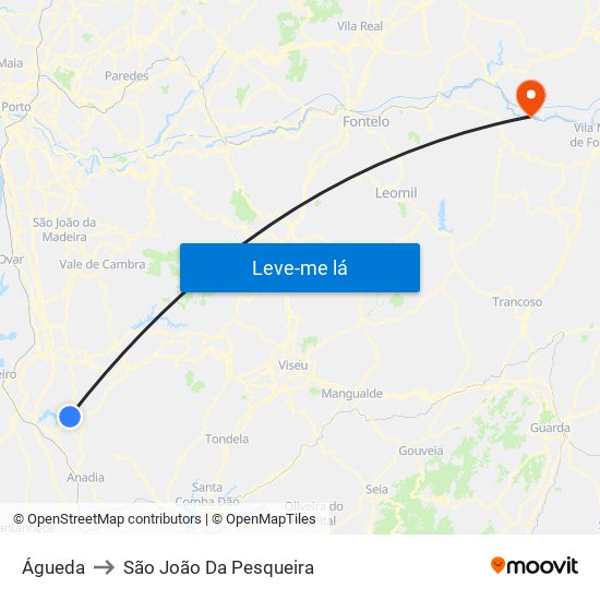 Águeda to São João Da Pesqueira map