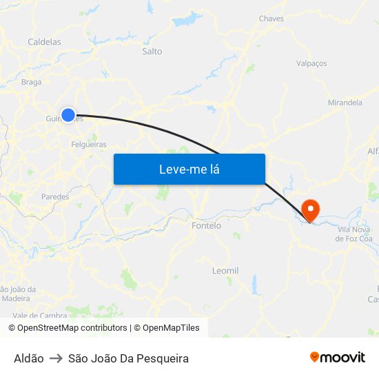 Aldão to São João Da Pesqueira map