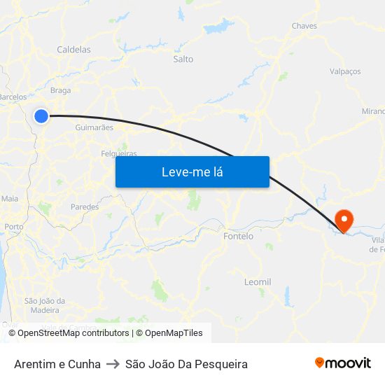 Arentim e Cunha to São João Da Pesqueira map