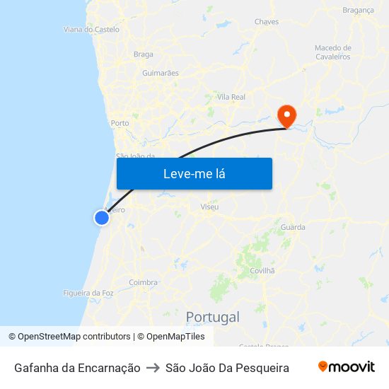 Gafanha da Encarnação to São João Da Pesqueira map