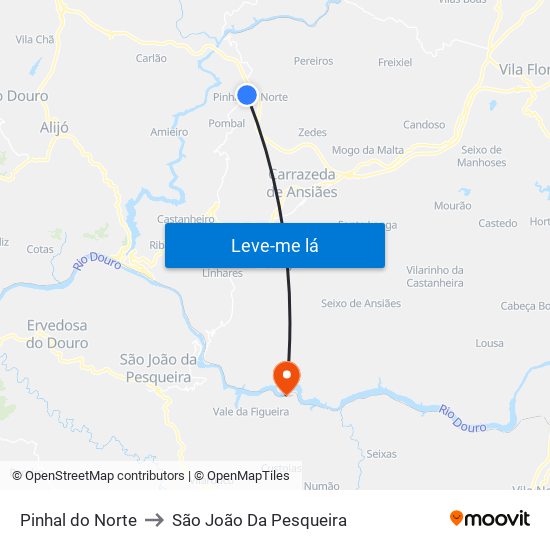 Pinhal do Norte to São João Da Pesqueira map