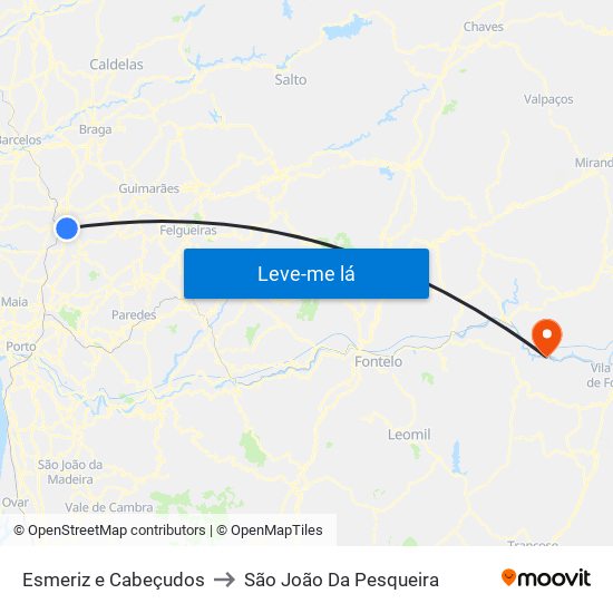 Esmeriz e Cabeçudos to São João Da Pesqueira map