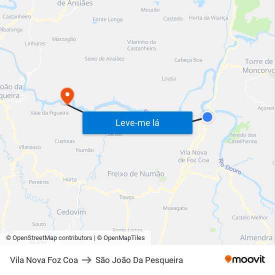 Vila Nova Foz Coa to São João Da Pesqueira map