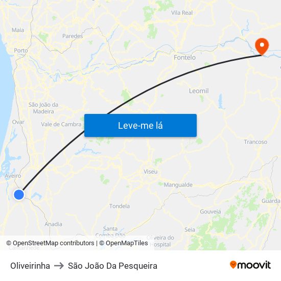 Oliveirinha to São João Da Pesqueira map