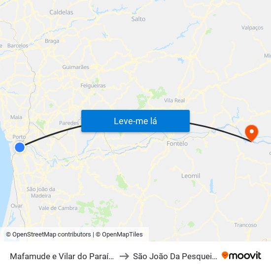 Mafamude e Vilar do Paraíso to São João Da Pesqueira map