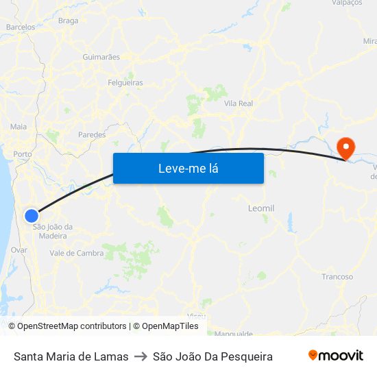 Santa Maria de Lamas to São João Da Pesqueira map