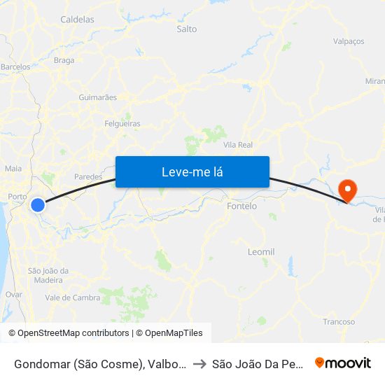 Gondomar (São Cosme), Valbom e Jovim to São João Da Pesqueira map