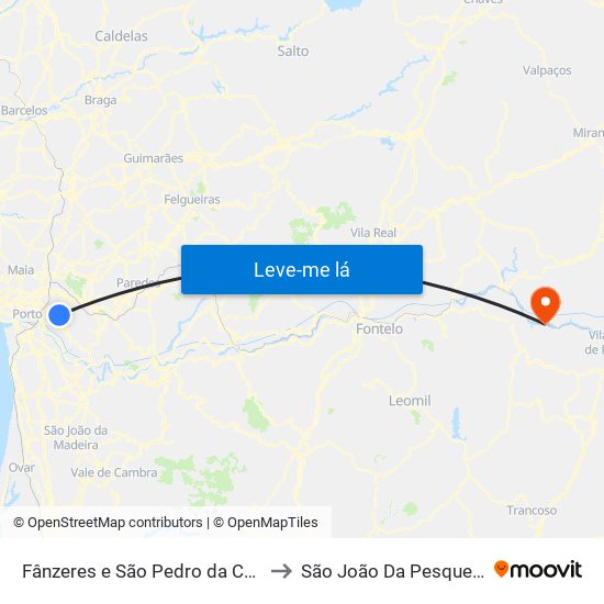 Fânzeres e São Pedro da Cova to São João Da Pesqueira map