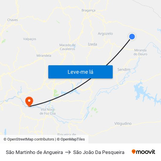 São Martinho de Angueira to São João Da Pesqueira map