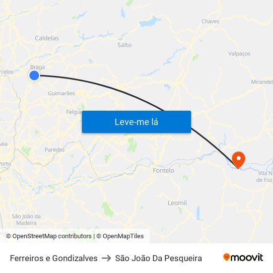Ferreiros e Gondizalves to São João Da Pesqueira map