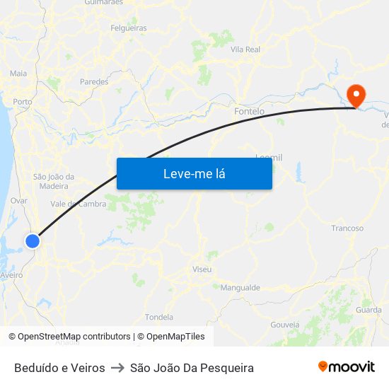 Beduído e Veiros to São João Da Pesqueira map