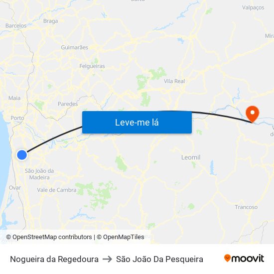Nogueira da Regedoura to São João Da Pesqueira map