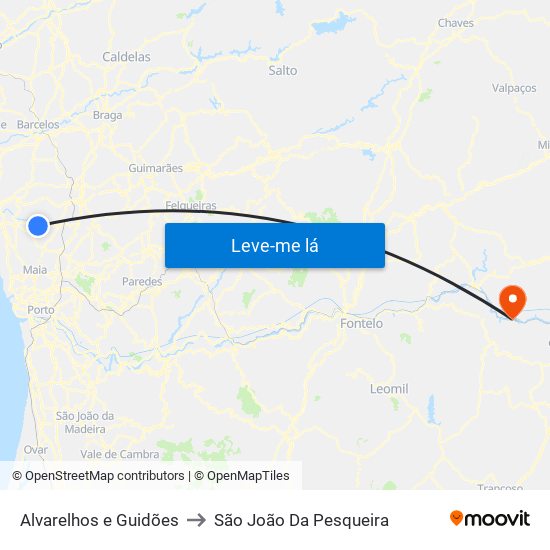 Alvarelhos e Guidões to São João Da Pesqueira map