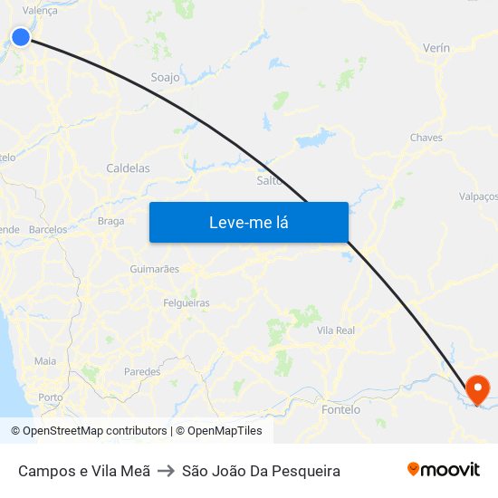 Campos e Vila Meã to São João Da Pesqueira map