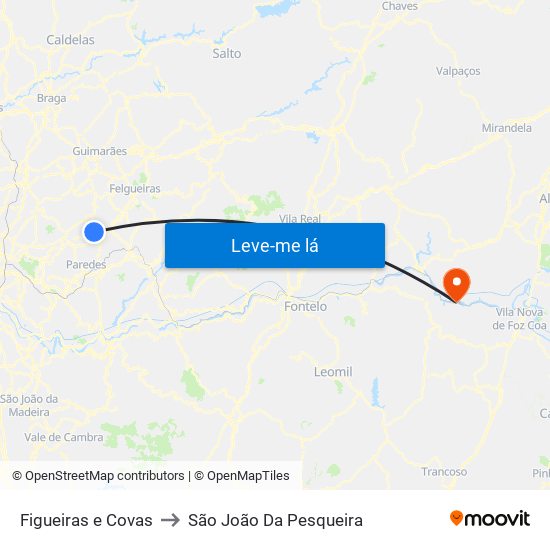 Figueiras e Covas to São João Da Pesqueira map