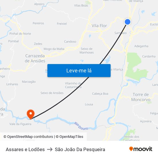 Assares e Lodões to São João Da Pesqueira map