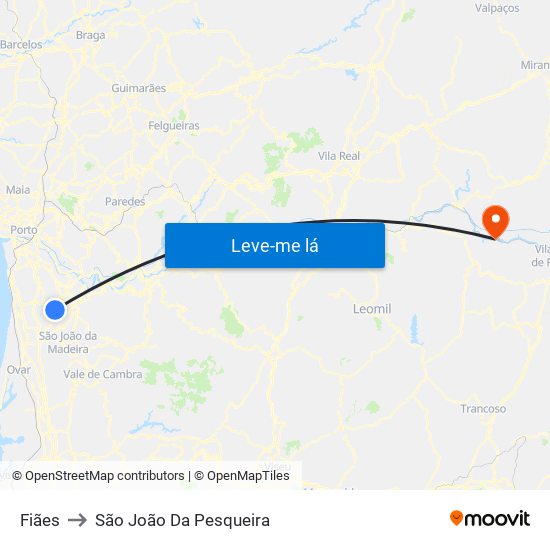 Fiães to São João Da Pesqueira map