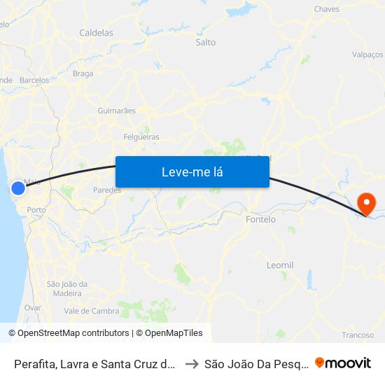 Perafita, Lavra e Santa Cruz do Bispo to São João Da Pesqueira map