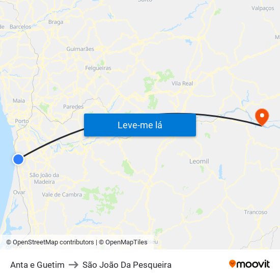 Anta e Guetim to São João Da Pesqueira map