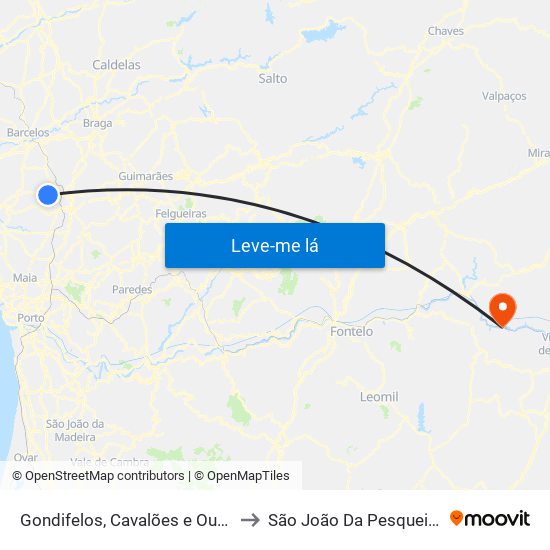 Gondifelos, Cavalões e Outiz to São João Da Pesqueira map