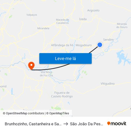 Brunhozinho, Castanheira e Sanhoane to São João Da Pesqueira map