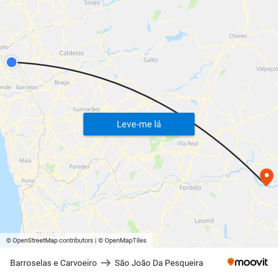 Barroselas e Carvoeiro to São João Da Pesqueira map