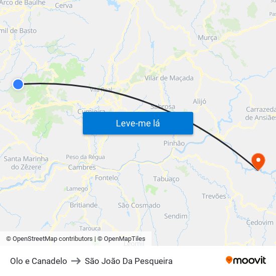Olo e Canadelo to São João Da Pesqueira map