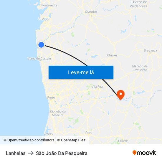 Lanhelas to São João Da Pesqueira map