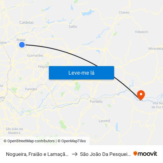 Nogueira, Fraião e Lamaçães to São João Da Pesqueira map