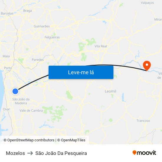Mozelos to São João Da Pesqueira map