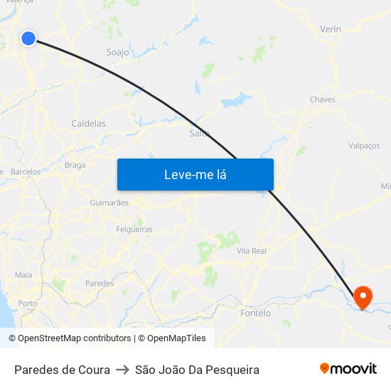 Paredes de Coura to São João Da Pesqueira map