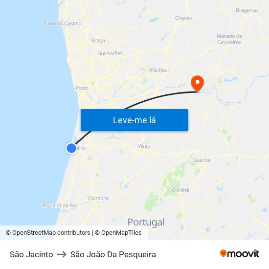 São Jacinto to São João Da Pesqueira map