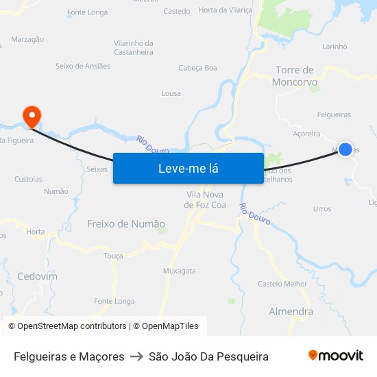 Felgueiras e Maçores to São João Da Pesqueira map
