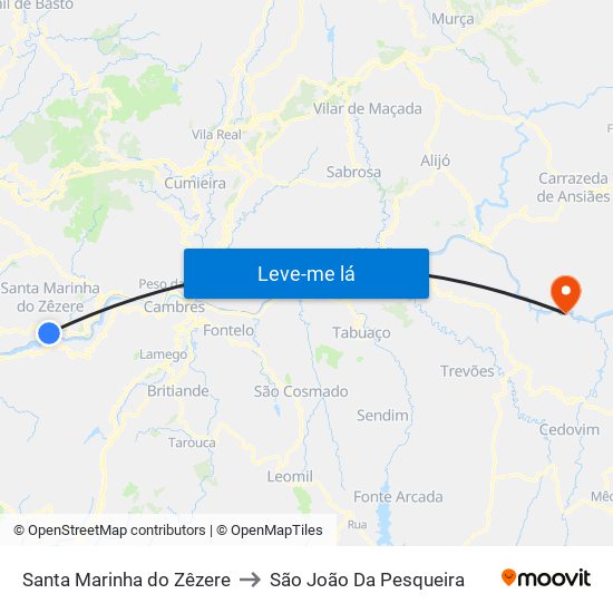 Santa Marinha do Zêzere to São João Da Pesqueira map