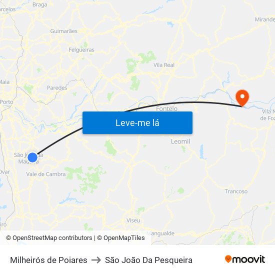 Milheirós de Poiares to São João Da Pesqueira map