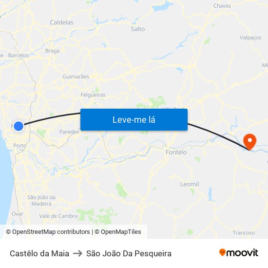 Castêlo da Maia to São João Da Pesqueira map