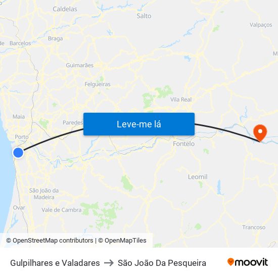 Gulpilhares e Valadares to São João Da Pesqueira map