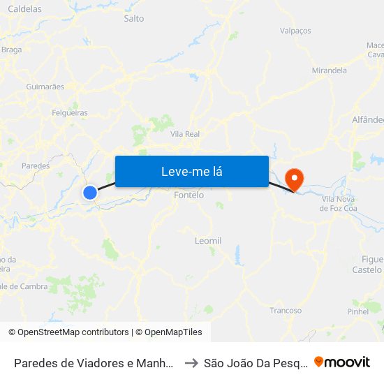 Paredes de Viadores e Manhuncelos to São João Da Pesqueira map
