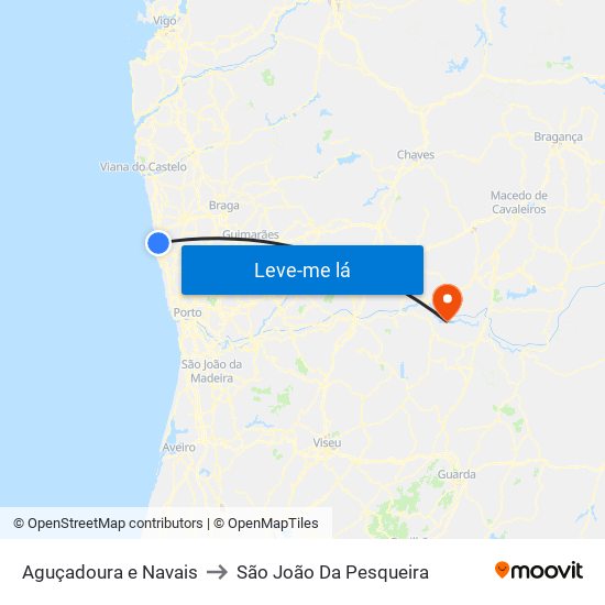 Aguçadoura e Navais to São João Da Pesqueira map