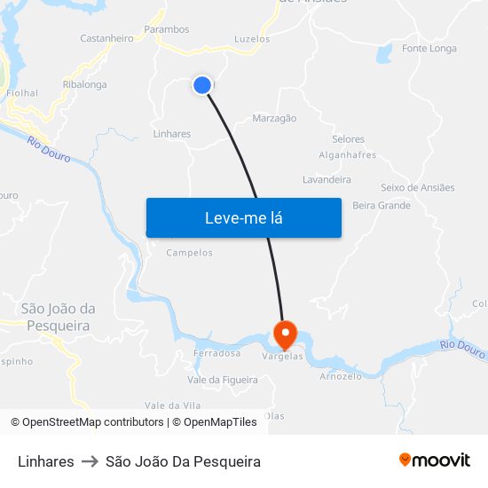 Linhares to São João Da Pesqueira map