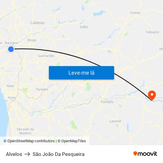 Alvelos to São João Da Pesqueira map